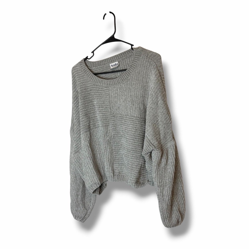 Arula Womes Gray Ribbed Knit Chenille Cropped Sweater Size B 18 20